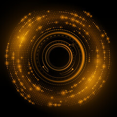 Digital sci-fi HUD with circles of glowing particles. Big data visualization into cyberspace. Neural network concept for your design. Hi-tech elements. Vector Illustration.