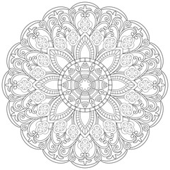 Colouring page, hand drawn, vector. Mandala 184, ethnic, swirl pattern, object isolated on white background.