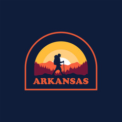 Arkansas nature sticker vintage logo vector concept, icon, element, and template for company. Travel, explore, adventure logo.