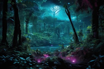 Obraz na płótnie Canvas Shimmering Refuge: Unveiling the Tranquil Bioluminescent Forest