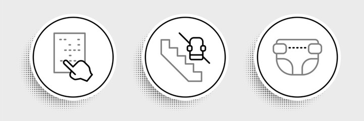 Set line Adult diaper, Braille and Disabled elevator icon. Vector © Oksana