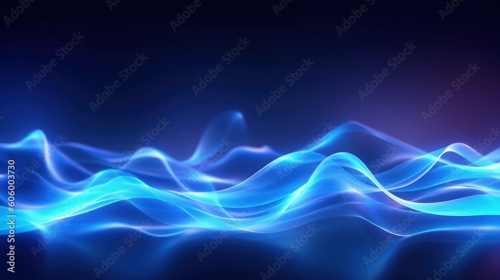 Wall mural abstract background with blue glowing waves by generative ai