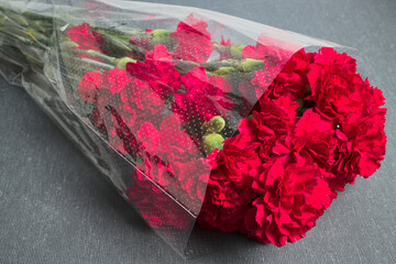 Carnations. Bouquet of small red carnations.