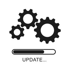 Update icon with gears. Loading or updating files, installing or updating new software etc. Modern flat design. Vector illustration. Isolated on white background