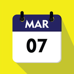 new calendar, 07 march icon with yellow icon