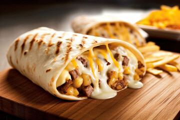 Delicious Two Half French Tacos Sandwich With Beef And French Fries