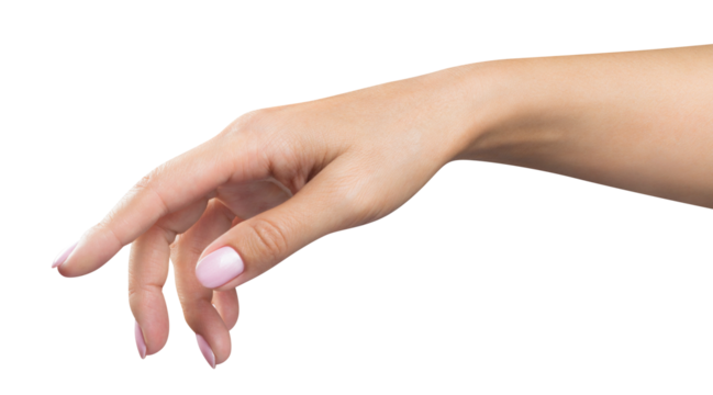 Female hand touching, pushing or pointing at somebody or something, cut out