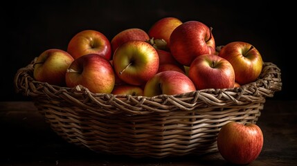 Fototapeta na wymiar a bunch of fresh apples in a basket with blur background