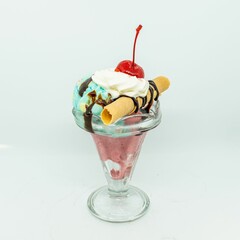 Gourmet delicious ice cream sundae isolated on a white background