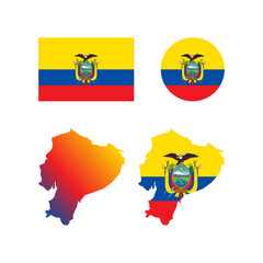 Ecuador national map and flag vectors set....