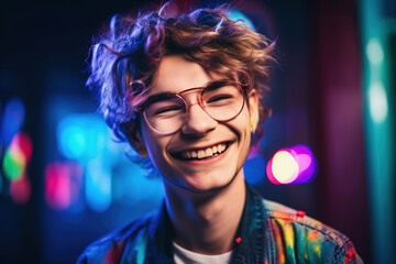 Happy young man. Colorful gen z male portrait. Generative AI