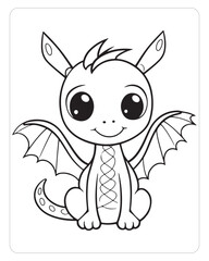 Cute Baby Dragon, Baby Dragon vector, Dragon illustration, Animals, jungle animals, coloring pages, Black and white