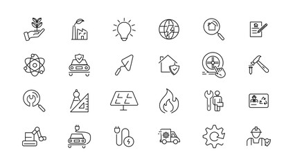 Fototapeta na wymiar Energy and industry linear icons collection. Energy and industry line icons set. Vector illustrator.