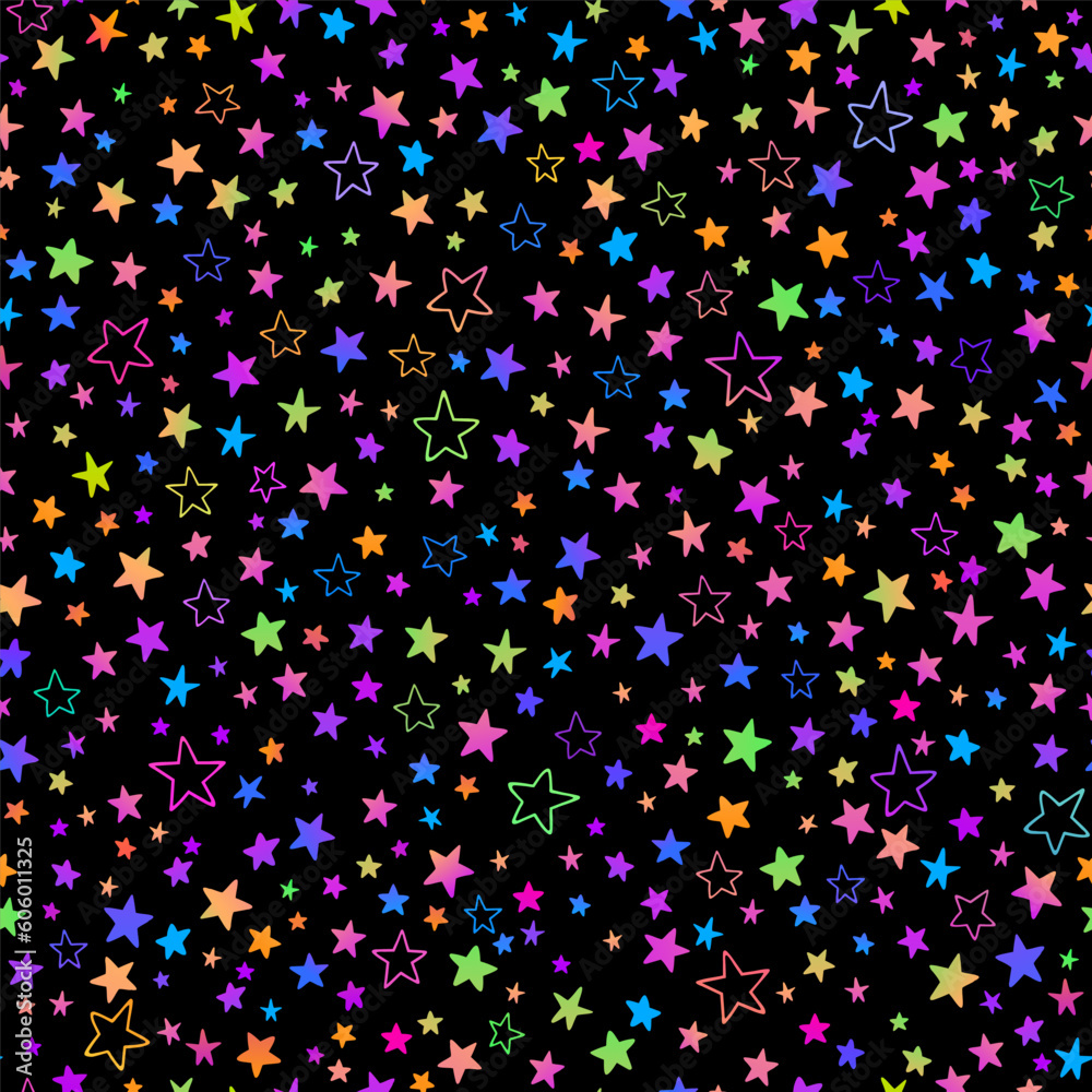 Canvas Prints seamless pattern of bright multi-colored stars on a black background