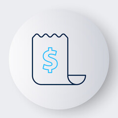 Line Paper check and financial check icon isolated on white background. Paper print check, shop receipt or bill. Colorful outline concept. Vector