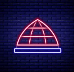 Glowing neon line Playground climbing equipment icon isolated on brick wall background. Kid playground climb. Colorful outline concept. Vector