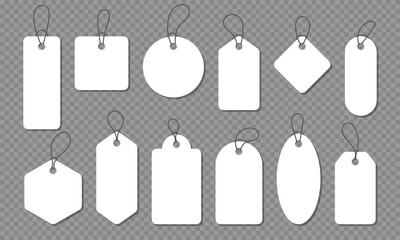 Blank white paper price tags or gift tags in different shapes. Price tag collection. Paper labels set. Set of sale tags and labels. Vector illustration