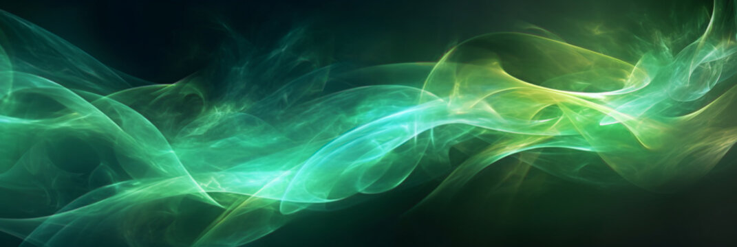 abstract flow of green light in waves for texture elements as background against black symbolic for renewable  energy