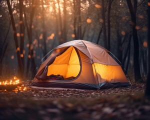 National Camping Month 
illustration. a close up of a tent on the ground, photorealism. Generative ai