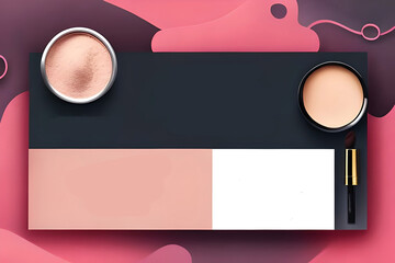 banner for a beauty brand featuring makeup and skincare products