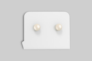 White round pearl earrings for sale mockup isolated on a grey background. 3d rendering.