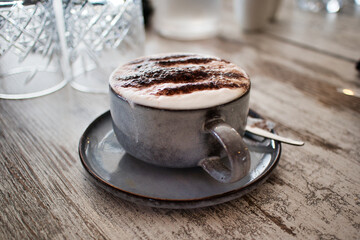 Close-up shot of a hot chocolate drink in a mug