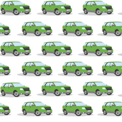 Pattern with the image of green cars on a white background