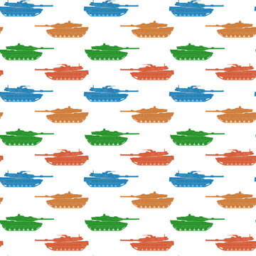 pattern with the image of multi-colored tanks