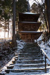 japanese temple and snow