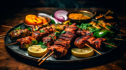 Taste of India: A Flavorful Platter of Tandoori Delicacies. Generative AI.