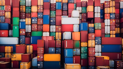 multicolored containers at a port for advertising and background Generative AI - obrazy, fototapety, plakaty