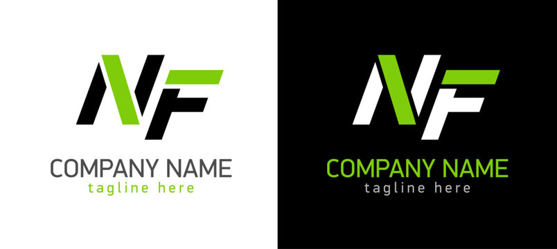 Logo Emblem Monogram NF. Bright stripes or line. Black and green sign