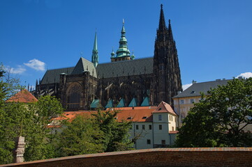Fototapeta na wymiar View of St. Vitus Cathedral on Prague Castle from the Royal Garden in Prague,Czech republic,Europe 