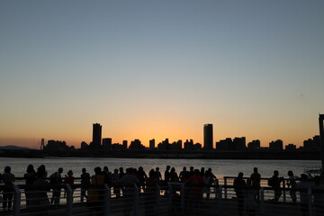 Fototapeta na wymiar Sunset view of Dadaocheng Wharf in Datong District, Taipei City, Taiwan