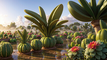 Succulent Serenity: Surrendering to the Tranquility of a Lush Cactus Jungle's Natural Beauty Series - Generative AI