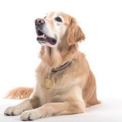 Golden Retriever dog isolated on white background. Generative AI