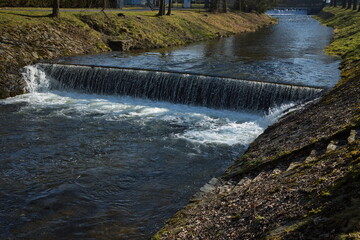 Weir on the river Uhlava at Nyrsko, Czech republic, Europe
