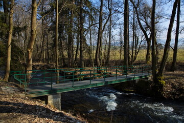 Footbridge over the river Uhlava at Nyrsko, Czech republic, Europe
