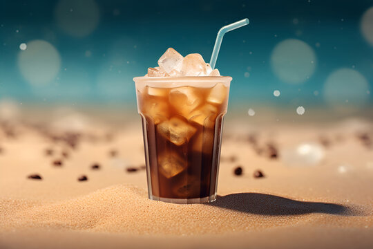 summer drink cocktail Milk turns into iced coffee on a dark table cold coffee with milk on a light background horizontal illustration generative ai