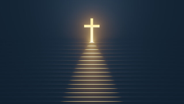 Glowing cross and a stairs leads to it