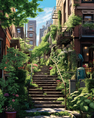 Fototapeta na wymiar Urban gardening fictional futuristic illustration created with Generativ AI technology