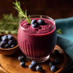 Blueberry smoothie in a glass created with Generativ Ai technology