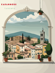 Capannori: Beautiful vintage-styled poster of with a city and the name Capannori in Tuscany - obrazy, fototapety, plakaty