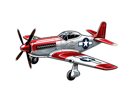 Cartoon plane retro fighter. Vector illustration.