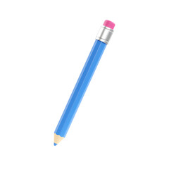 Pen 3d render icon - school pencil, study write element and art education blue symbol. Simple draw office object