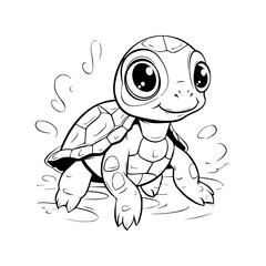 Tortoise Coloring Book Cartoon Ilustration