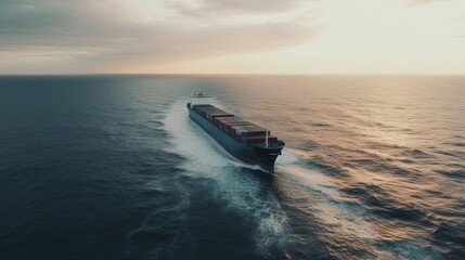 Explore the immense scale of international trade as you observe a cargo ship gracefully crossing the ocean, documented through stunning footage. Generated by AI.