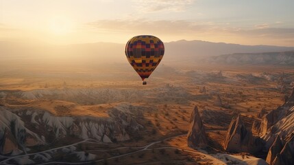 Unleash your sense of wonder during a remarkable hot air balloon ride over the magnificent landscapes of Cappadocia, Turkey. Generated by AI.