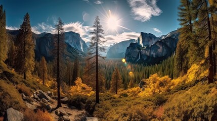 Yosemite National Park in California is a nature lover's paradise, featuring towering granite cliffs. Generated by AI.