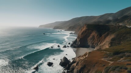 Discover the captivating allure of the Pacific Coast Highway in California as you embark on a scenic drive along this legendary route. Generated by AI.